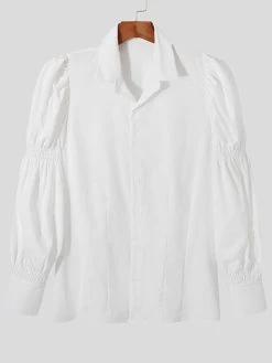 Mens Shirred Puff Sleeve Shirt -Incerun Shop ae12b867 979c 42b5 b24e f4439a3d41e1