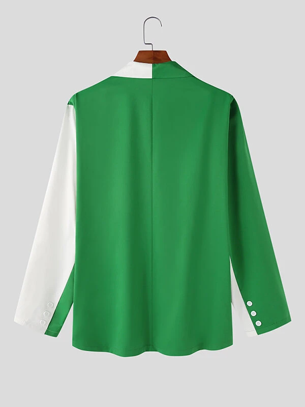 Mens Contrast Patchwork Lapel Single Breasted Casual Blazer 7 Mens Contrast Patchwork Lapel Single Breasted Casual Blazer - Image 5