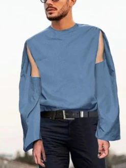 Mens Cutout Sleeves Round Neck Loose T-shirts