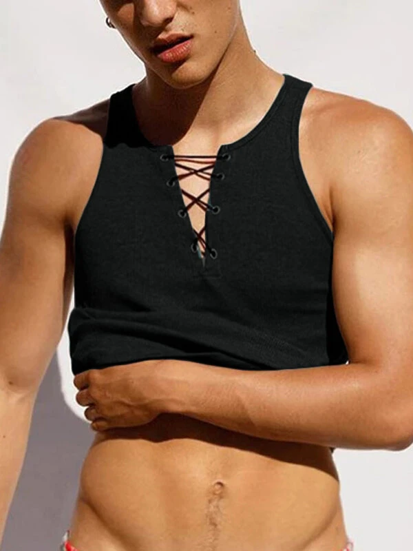 Mens Strappy Design Casual Solid Color Vest 5 Mens Strappy Design Casual Solid Color Vest - Image 3