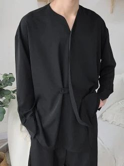 Mens Irregular Button Drape Solid Color Shirt -Incerun Shop afc298d0 39c9 4422 8df1 10ae42b6ceec