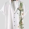 Mens Flower Print Revere Collar Short Sleeve Shirt