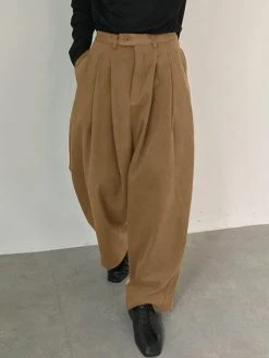 Men Casual Solid Color Wide-leg Pants