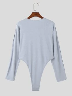 Mens Solid Lace-Up Long Sleeve Bodysuit -Incerun Shop b277028c 084c 426f 8675 f16d81cbc397