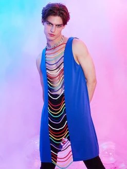 Colored Woven Strip Cutout Vest