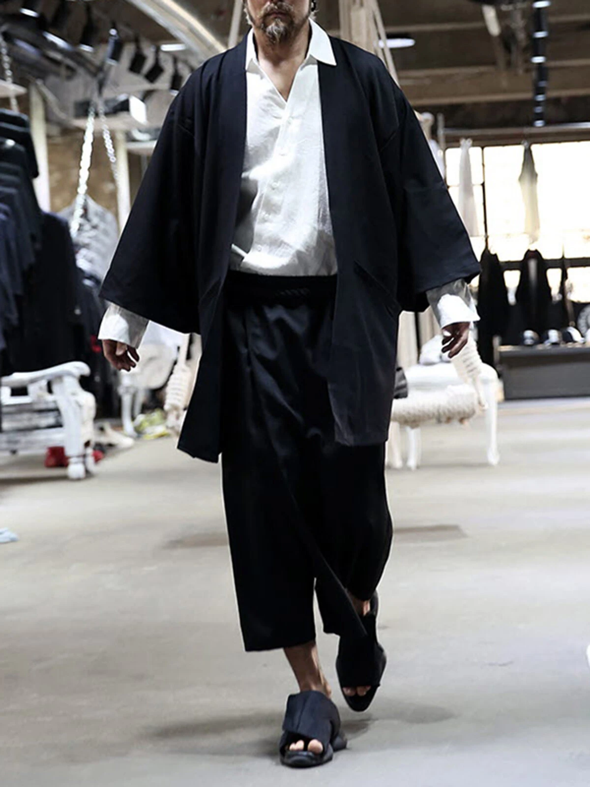 Mens Long Sleeve Cotton Linen Baggy Cardigan Jacket 6 Mens Long Sleeve Cotton Linen Baggy Cardigan Jacket - Image 4