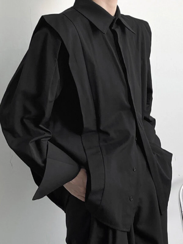 Mens Shoulder Ruffled Concealed Placket Casual Shirts 4 Mens Shoulder Ruffled Concealed Placket Casual Shirts - Image 2