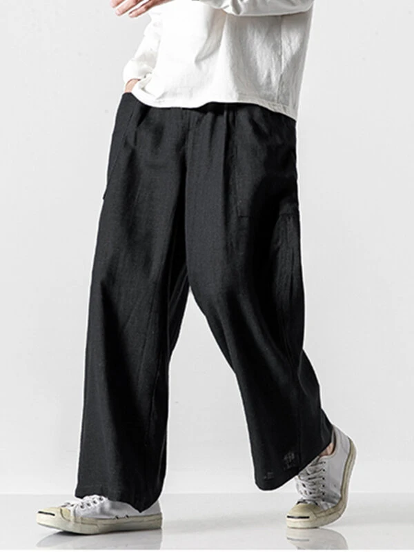 Mens Linen Straight Loose Wide-leg Pants 3 Mens Linen Straight Loose Wide-leg Pants
