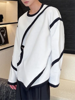 Mens Contrast Patchwork Irregular Long Sleeve T-shirt -Incerun Shop b46020e2 eae2 49fc 993a 4d657d3753d3