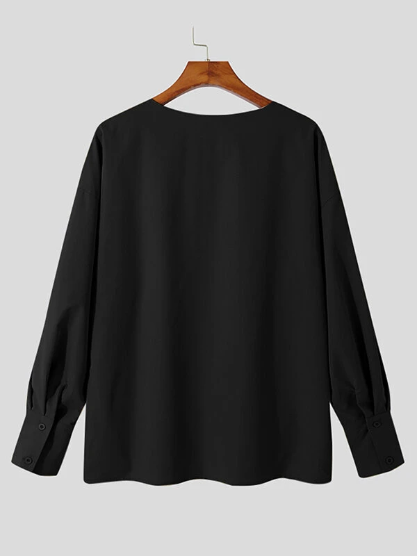 Mens One-Line Neck Pocket Loose Shirt 10 Mens One-Line Neck Pocket Loose Shirt - Image 8