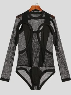 Mens Mesh Hollow Vests Long Sleeve Bodysuit Set -Incerun Shop b5cc8c64 624e 46f5 b09b 96b48556a7e7