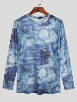 Mens Mesh Print Crew Neck Long Sleeve T-Shirt -Incerun Shop b632b372 8701 495c ae25 30e4bdb0e2a9