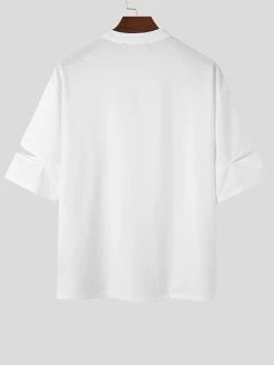 Mens Solid Cutout Half Sleeve Casual T-Shirt -Incerun Shop b6825ddc 564b 4c23 b701 c659e86b1afb