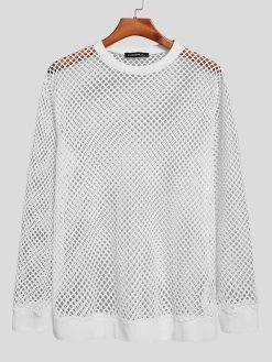 Mens Hollow Out Knitted Round Neck T-Shirt -Incerun Shop b6c1b592 d170 4326 bf42 379358ada12a