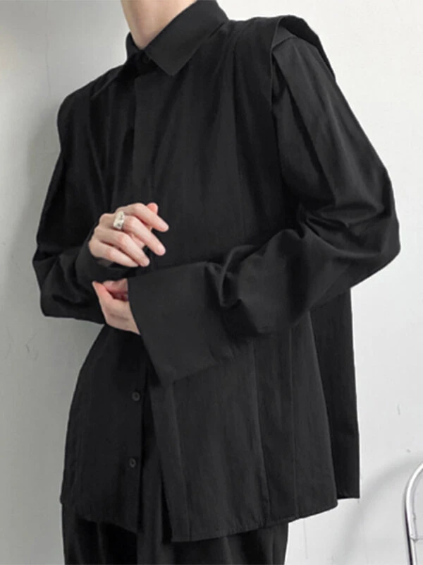 Mens Shoulder Ruffled Concealed Placket Casual Shirts 7 Mens Shoulder Ruffled Concealed Placket Casual Shirts - Image 5