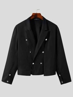 Mens Double-breasted Cutout Long-sleeved Jacket -Incerun Shop b80f7a01 47ae 4a6f 975d 5c217f4457f8