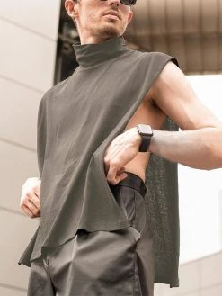 Mens Turtleneck Sexy Side Cutout Vest Shawl