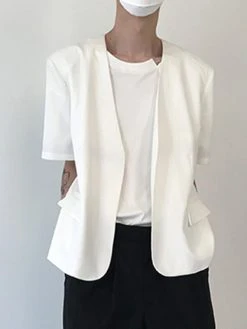 Mens Solid Collarless Short Sleeve Casual Blazer -Incerun Shop b870d065 e53f 4c86 9aa6 e42228e450b7