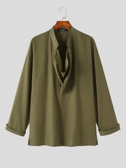 Mens Solid Cowl Neck Casual Two Pieces Outfits -Incerun Shop b92eefc4 4667 4534 93a2 471edc0150dc