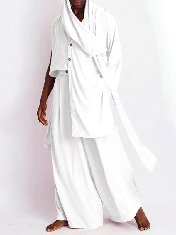 Men Plain Irregular Hem Sleeve Loose 2 Piece Set 5 Men Plain Irregular Hem Sleeve Loose 2 Piece Set - Image 3