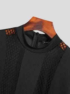 Mens Fishnet Patchwork Crew Neck Long Sleeve Bodysuit -Incerun Shop b9bb3062 6b94 4abd af26 4f69d6f43126