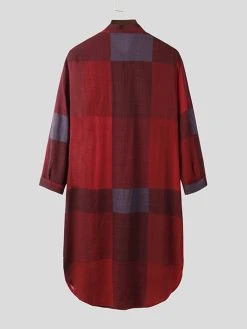 Mens Cotton Ethnic Gingham Kaftan Calf-Length Shirts Design Breathable Casual Robes -Incerun Shop b9f3020a c80b 4f3d 88ba 50989032bf0e
