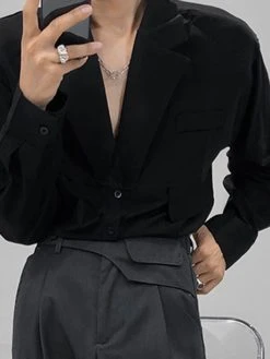 Mens Large Lapel Patchwork Long Sleeve Shirts -Incerun Shop ba4c21c1 3a4e 42c7 9936 711a95c9f47a