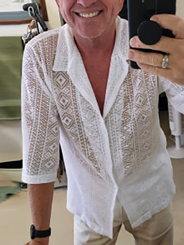 Men's Sexy Hollow Lace Loose Shirts 5 Men's Sexy Hollow Lace Loose Shirts - Image 3