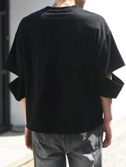 Mens Solid Cutout Half Sleeve Casual T-Shirt -Incerun Shop bad6165c ffe6 4208 856f 1add927f13b1