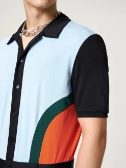 Mens Multicolor Patchwork Short Sleeve Lapel Jumpsuit -Incerun Shop bae55d18 cb2c 41aa 9489 ca64d1d9a46a