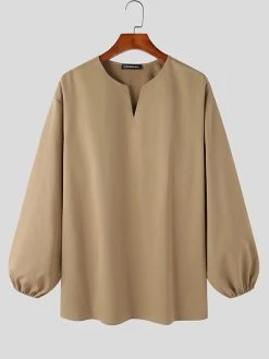 Mens Solid V-Neck Long Sleeve Casual Loose T-Shirt -Incerun Shop bb54aac9 3f1a 4d6b 9737 fa1915a5e3e5