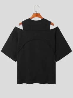 Mens Cutout Cold Shoulder Leisure T-Shirt -Incerun Shop bb8e7b02 4255 4fce 874a b6f98b7d2cc4