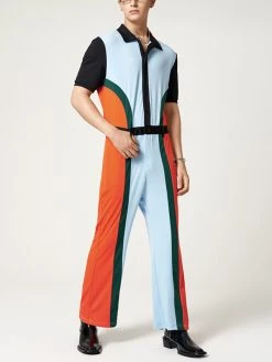 Mens Multicolor Patchwork Short Sleeve Lapel Jumpsuit -Incerun Shop bb8f3696 87d6 457e 8762 fe2113068dfb