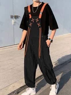 Mens Contrast Lace Up Strap Overall With Pocket -Incerun Shop bb914af8 1a7c 4be1 a2c0 22a0792e5306