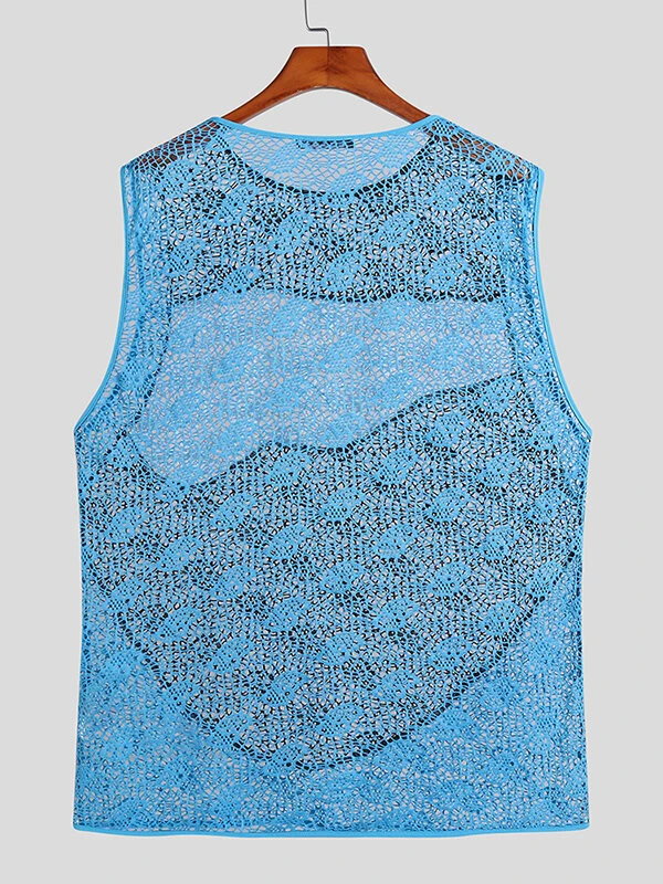 Mens Lace Hollow Out Color Block Vest 6 Mens Lace Hollow Out Color Block Vest - Image 4