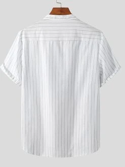 Mens Stripe Print Stand Collar Short Sleeve Shirt -Incerun Shop bc8e7bea 2cae 4597 98d8 b2ee9f81a5c8