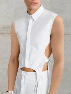 Mens Plain Cutout Sleeveless Shirt