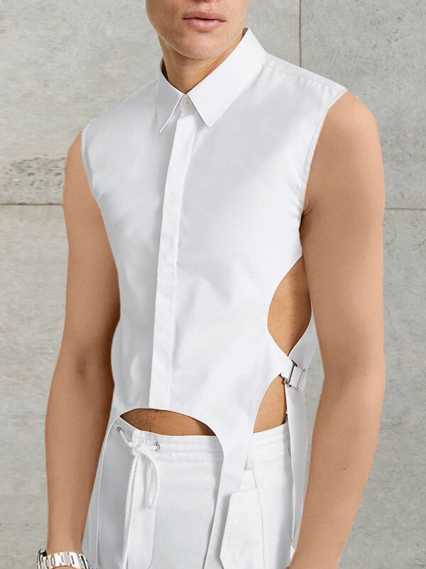Mens Plain Cutout Sleeveless Shirt 3 Mens Plain Cutout Sleeveless Shirt