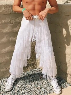Men Fringe Solid Ankle Length Pants
