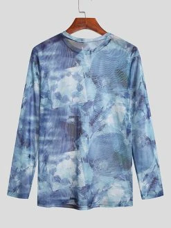 Mens Mesh Print Crew Neck Long Sleeve T-Shirt -Incerun Shop bd3e40f7 8bae 4e99 bfee 34868296172c