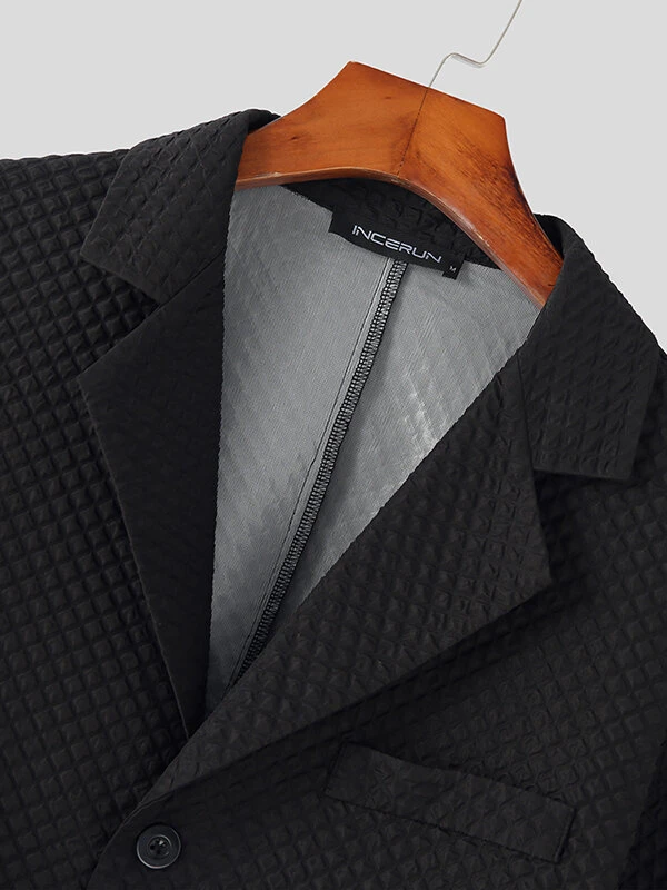 Mens Waffle Textured Long Sleeve Crop Blazer 9 Mens Waffle Textured Long Sleeve Crop Blazer - Image 7