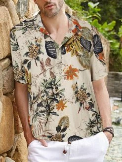 Mens Floral Print Short Sleeve Beach Shirts