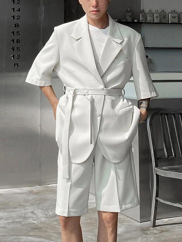 Mens Waist Tie Short Sleeve Shorts Blazer Set 6 Mens Waist Tie Short Sleeve Shorts Blazer Set - Image 4