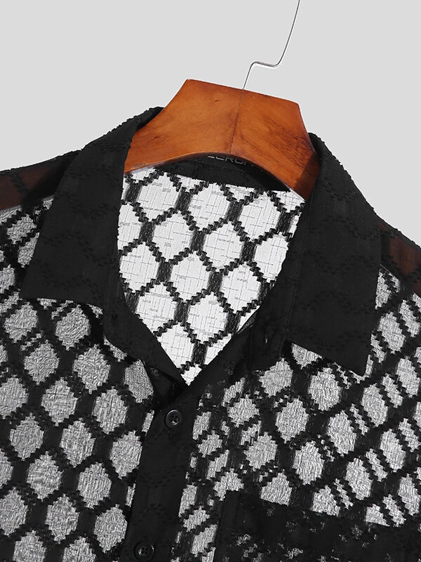 Mens Knitted Jacquard Hollow Long Sleeve Shirts 9 Mens Knitted Jacquard Hollow Long Sleeve Shirts - Image 7