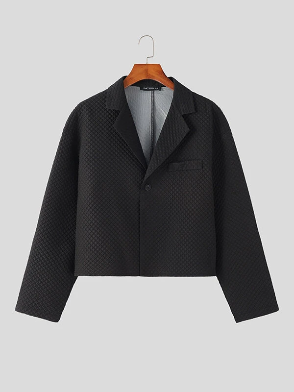 Mens Waffle Textured Long Sleeve Crop Blazer 8 Mens Waffle Textured Long Sleeve Crop Blazer - Image 6