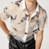 Mens Butterfly Mesh See Through Lapel Shirt 2 Mens Butterfly Mesh See Through Lapel Shirt -Incerun Shop be36dafd 7623 4a09 bc3f 729975e9ba91