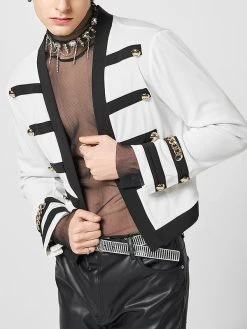 Mens Color Block Chain Metal Button Jacket