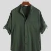 Mens Solid Color Chest Pocket Half Sleeve Stand Collar Breathable Casual Shirts 2 Mens Solid Color Chest Pocket Half Sleeve Stand Collar Breathable Casual Shirts -Incerun Shop be5050ab efcf 41bd 8efa b14d67455a68