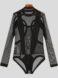 Mens Mesh Hollow Vests Long Sleeve Bodysuit Set -Incerun Shop beb10741 d19f 42ac 8188 7fb4f1ff23b1
