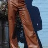 Men High Waist Leather Straight Leg Pants